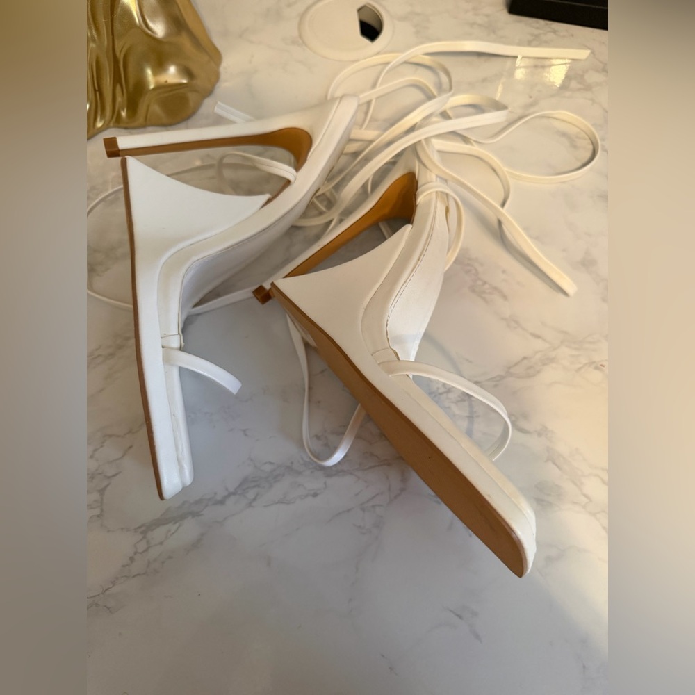 EGO White Lace-Up Square Toe Block Heels - Picture 2 of 2